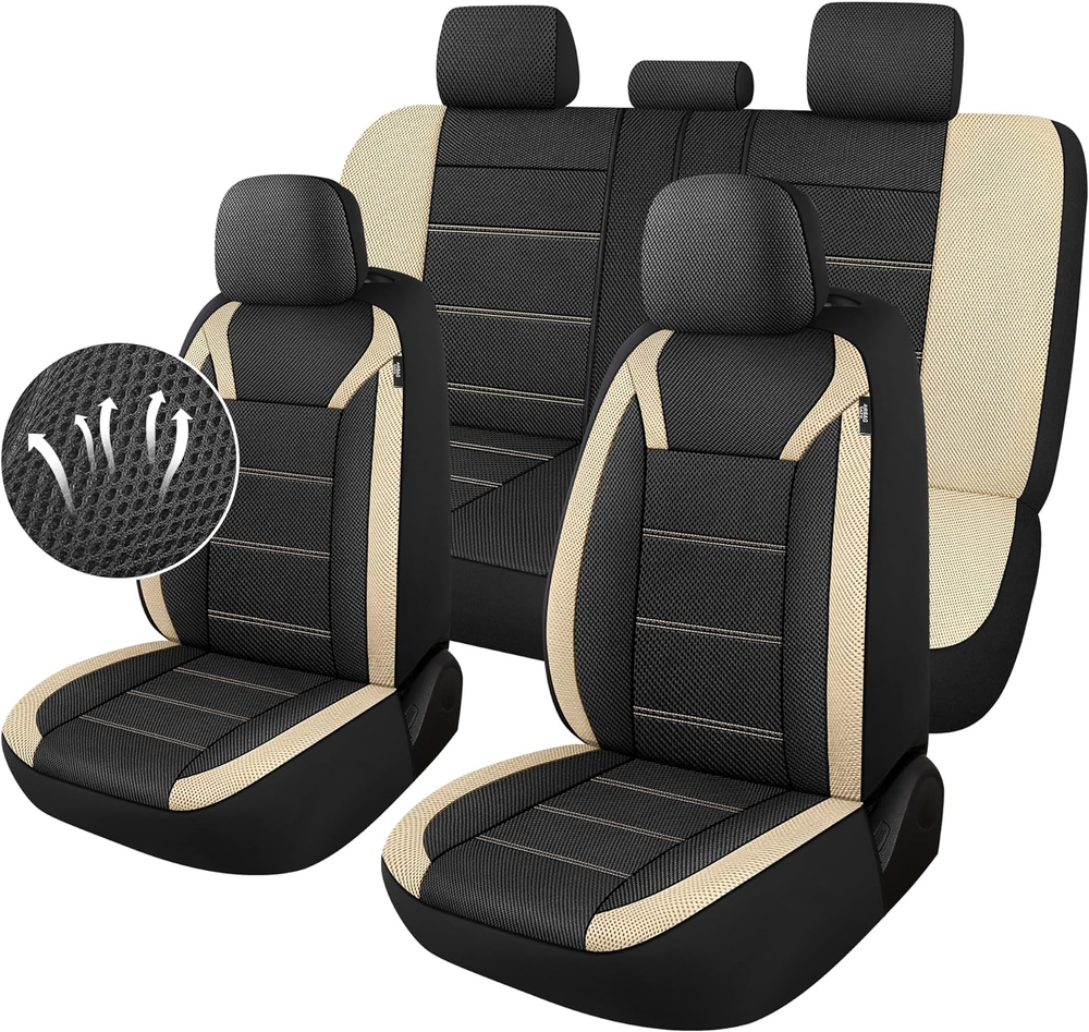 3D Air Mesh Car Seat Covers Full Set, Breathable Split Bench Compatible Seat Cov