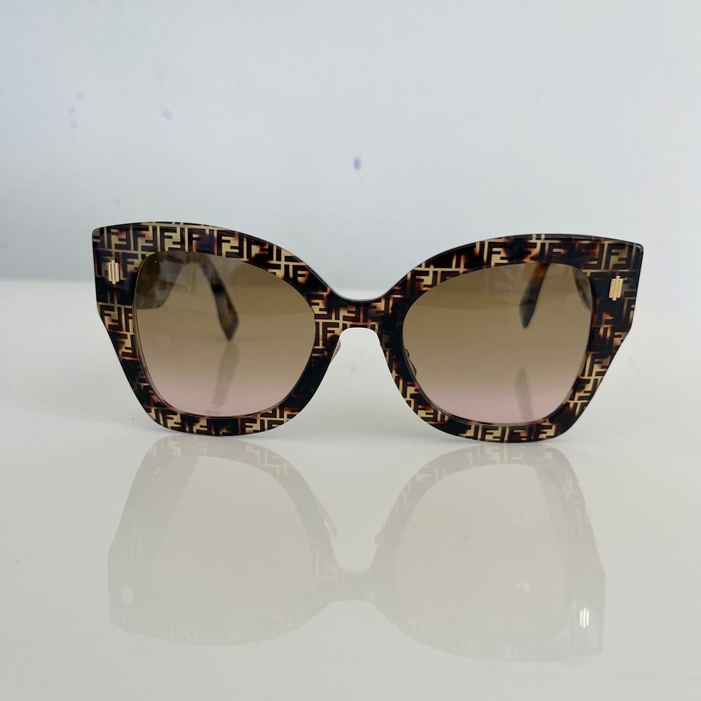 Fendi Havana Brown Gradient FF Cat Eye Sunglasses Stylish Designer Shades