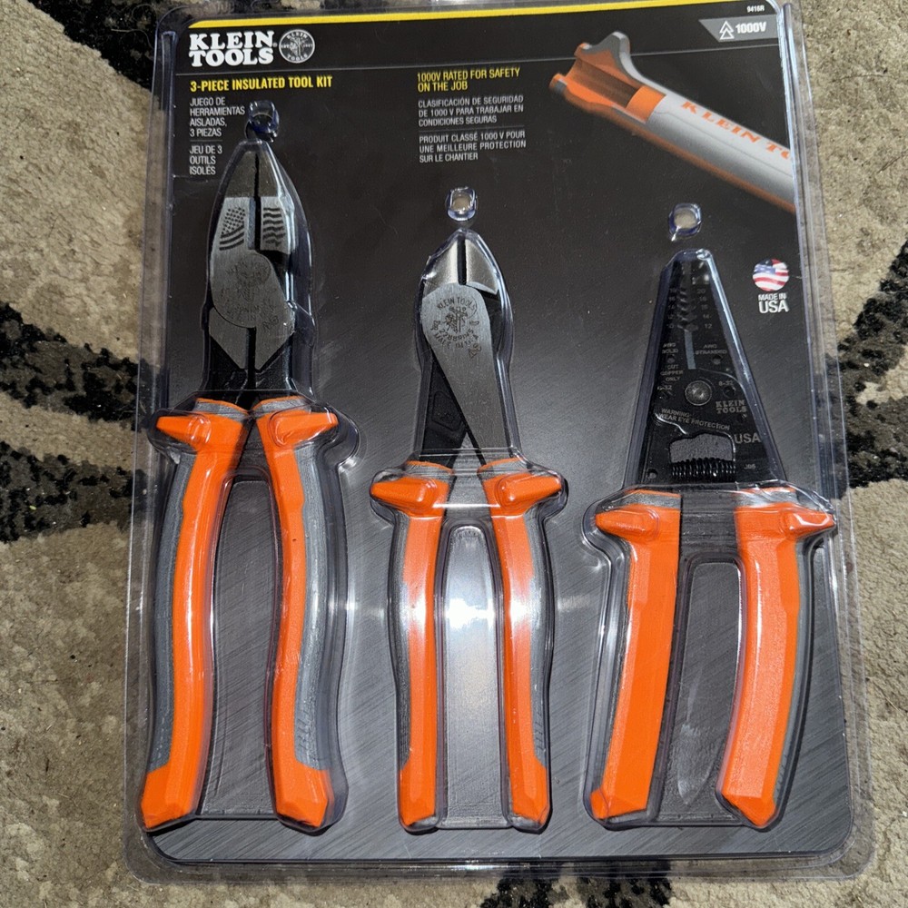 Klein Tools 3 piece 9416R 1000V Insulated plier stripper Tool Kit 1000 volt