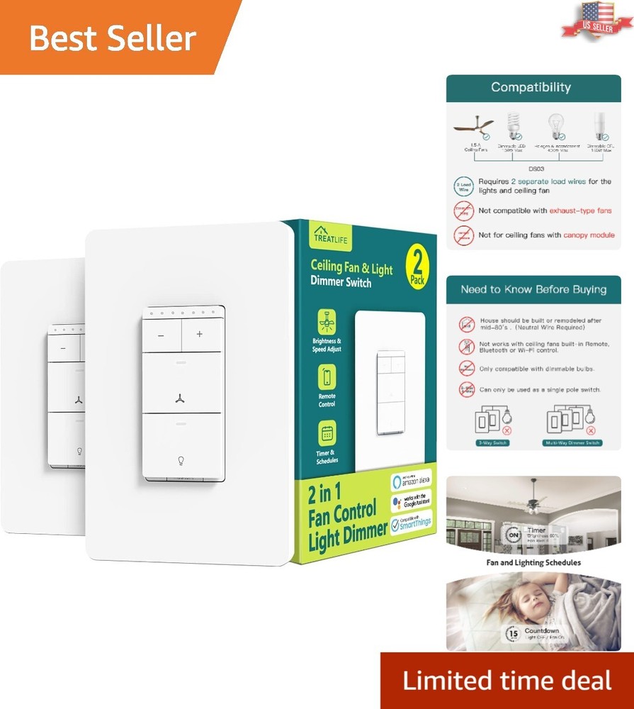 Smart Voice-Controlled Ceiling Fan & Dimmer Set with Timer & Scheduling-image