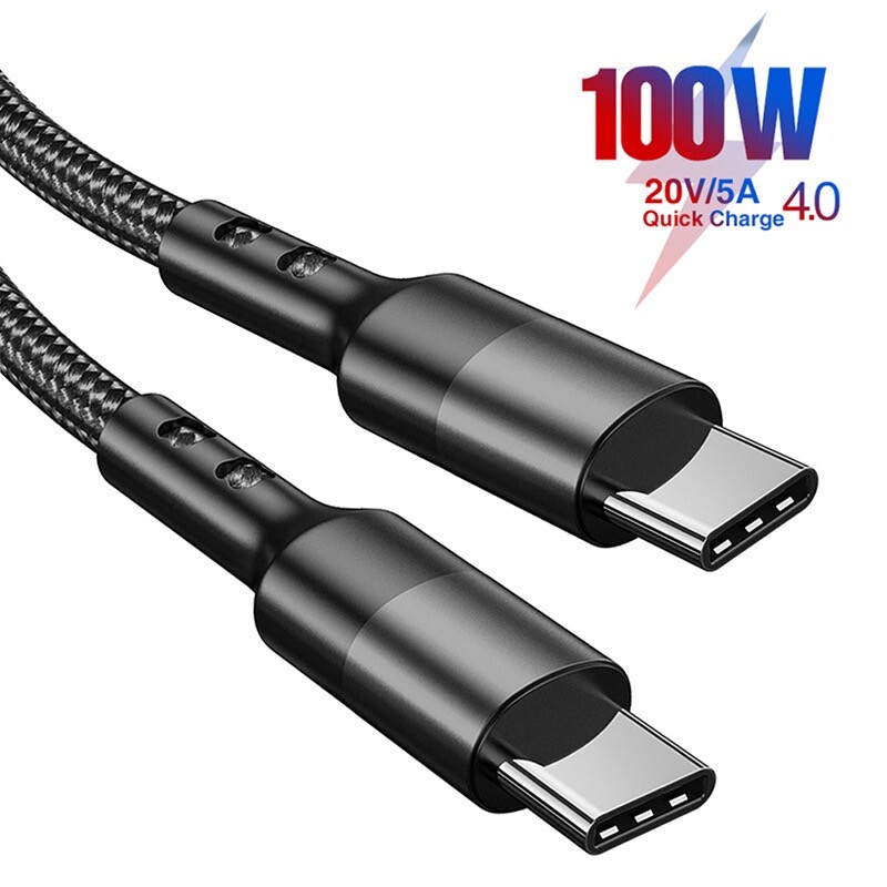 100W Fast Charging USB-C to PD 5A Dual Type C Cable with Data Sync