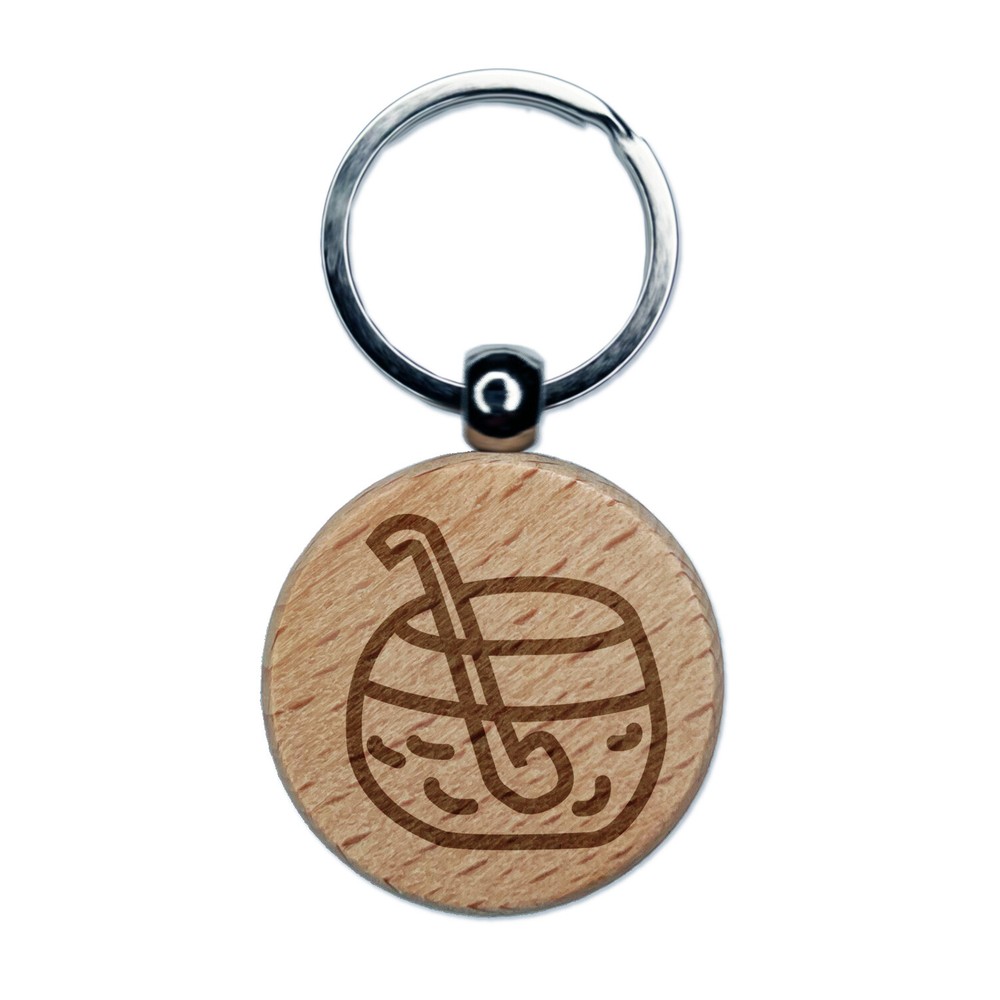 Punch Bowl Doodle Engraved Wood Round Keychain Tag Charm