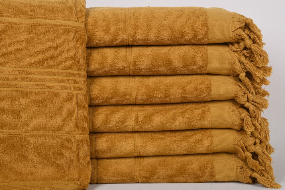 Embroidered Beach Towel, Mustard Towel, 36x71 Inches, Striped,Terry Towel