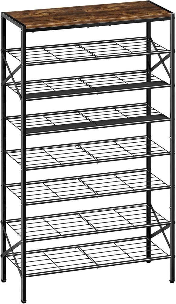 8-Tier Rustic Brown Tall Shoe Rack Organizer with Spacious Storage
