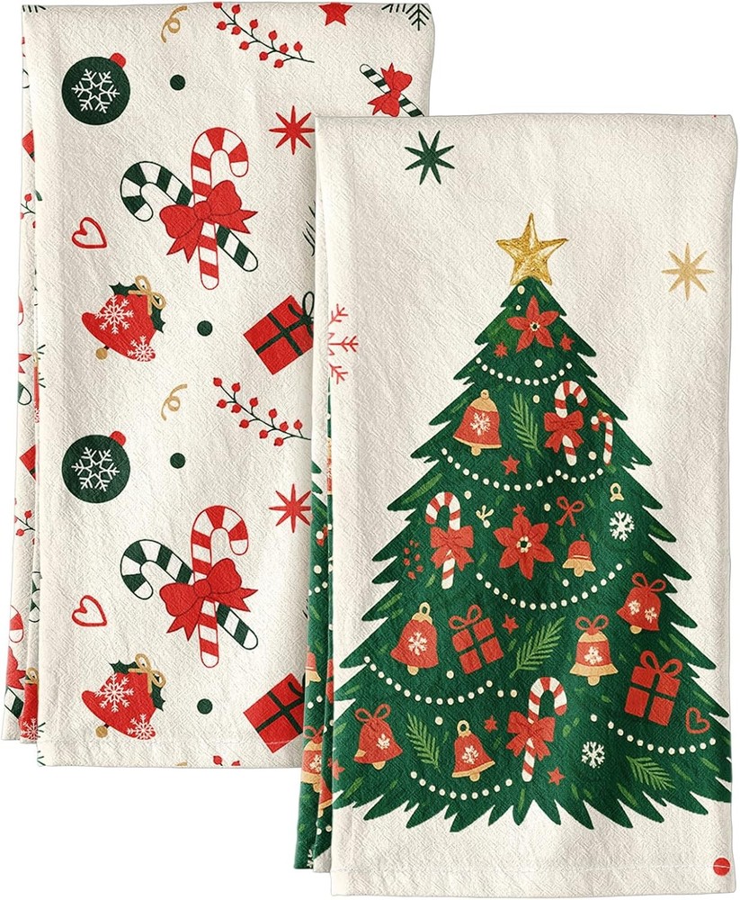 Flour Sack Christmas Kitchen Towels - 18x26 inches, Tree