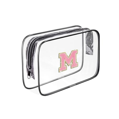 Clear Toiletry Bag,Portable Travel Toiletry M Black Bag+Pink Letter