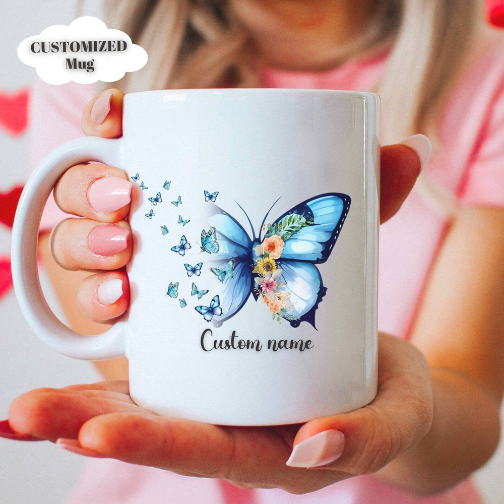 Butterfly Coffee Mug Colorful Butterfly Tea Cup Customizable Name Mug Gift For B