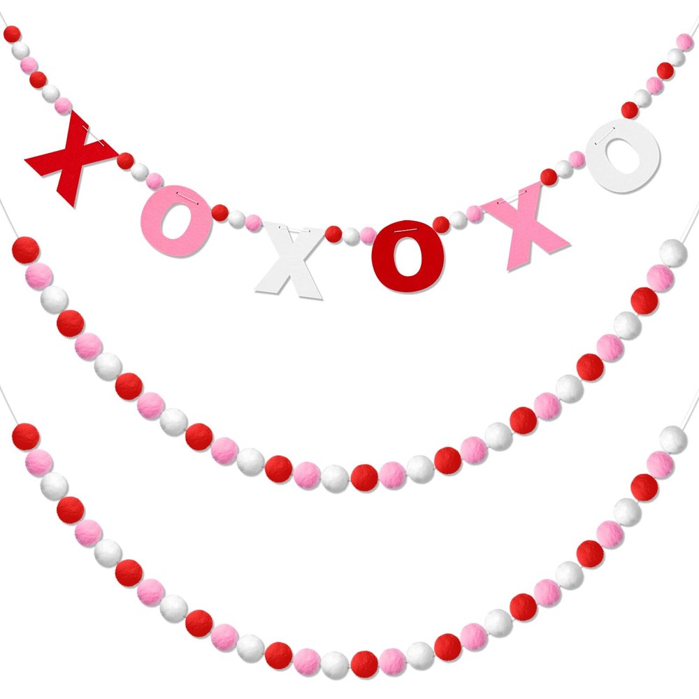 3-Piece 10ft Valentine's Day Felt Ball Pompom Garland Decor