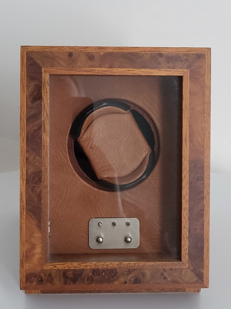RARE AGRESTI ITALIAN  WOOD SINGLE WATCH WINDER ROTATER STORAGE BOX CASE 14x18 cm