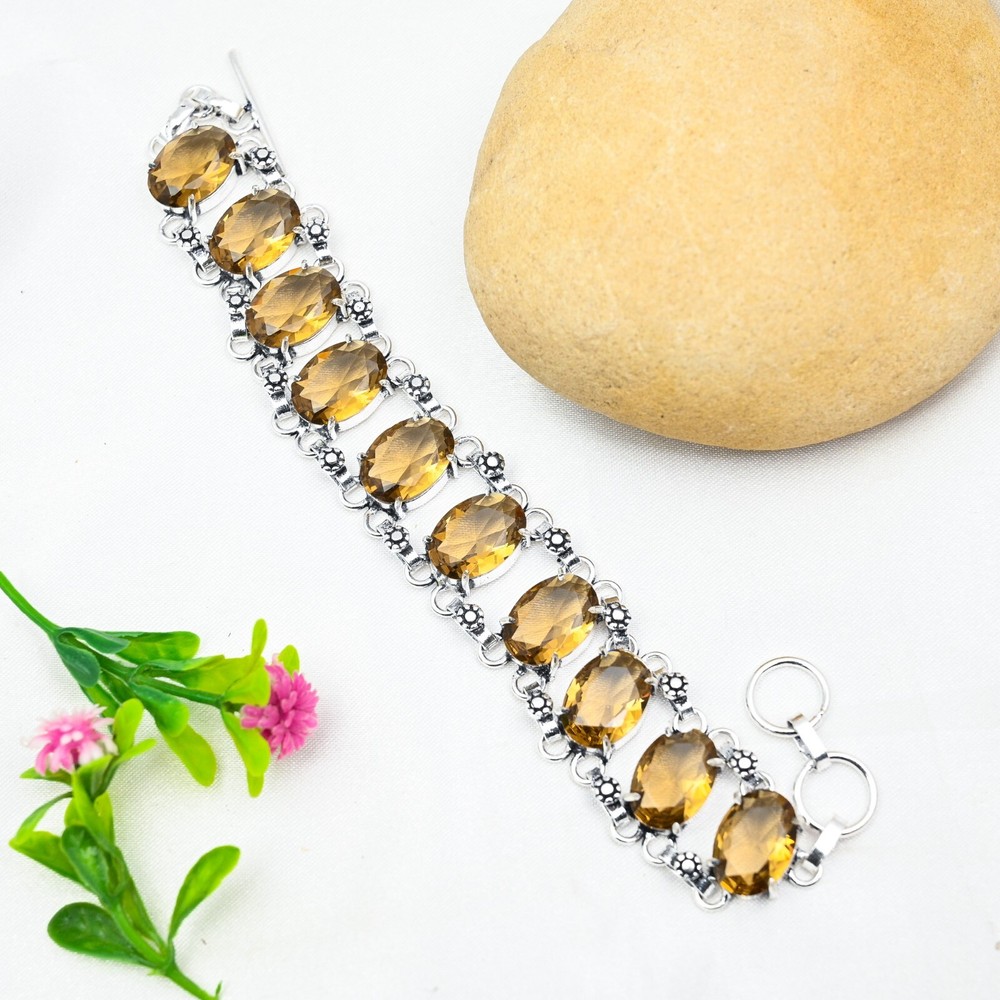 Natural Citrine Bracelet Handmade Sterling Silver Jewelry Gift for Women