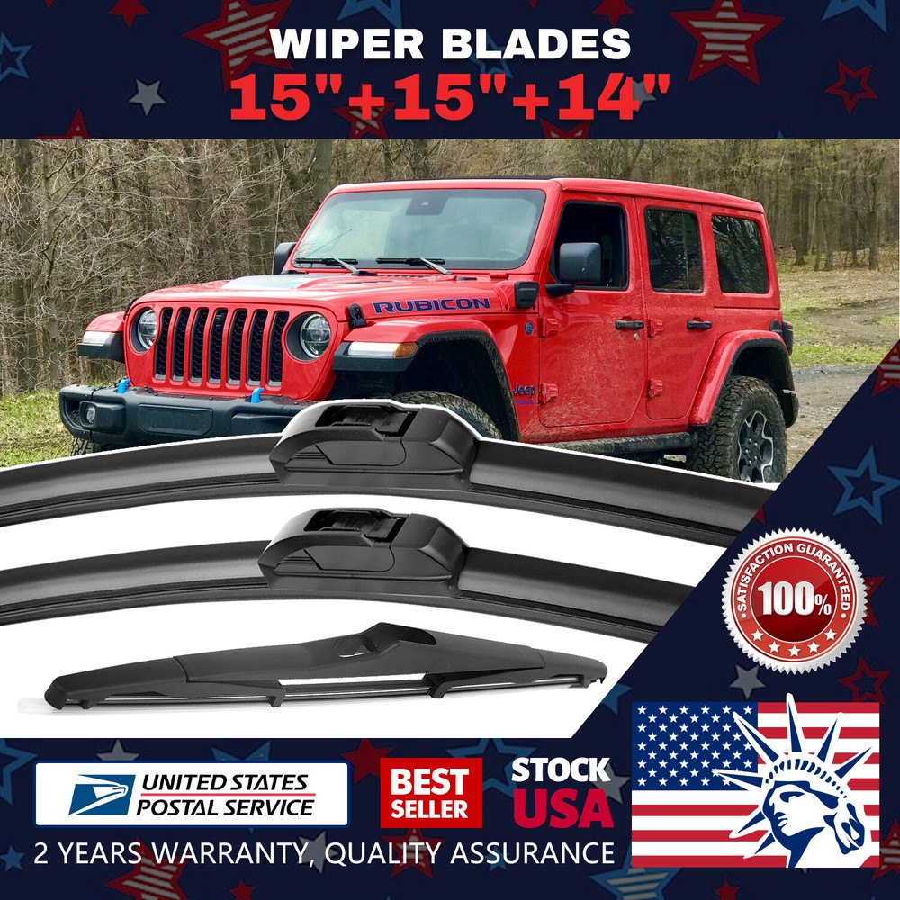 1 Pair 15''+15'' & 14'' Rear  Windshield Wiper Blades Set All Season Premium