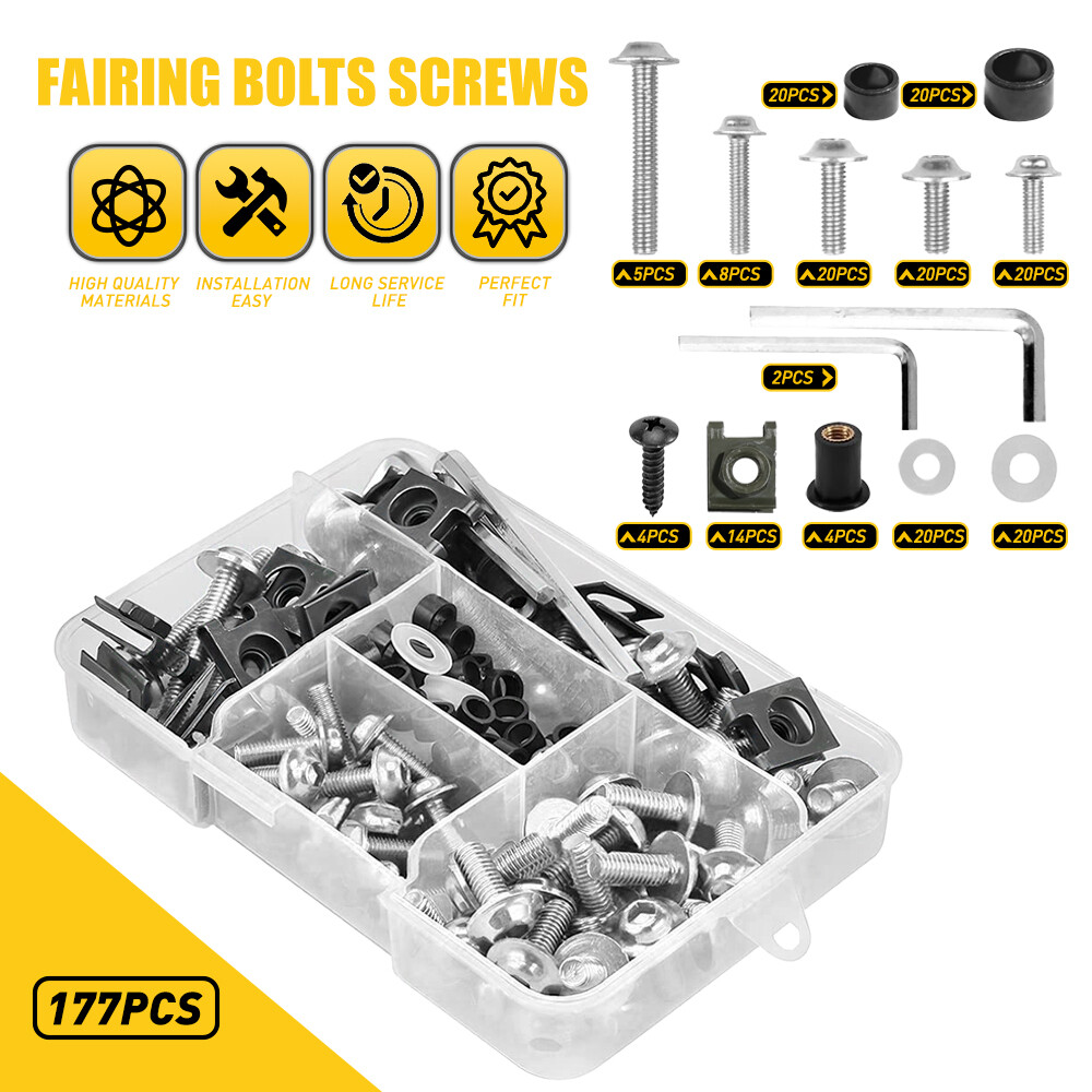 177pcs Motorcycle Complete Bolt Fairing Screws Kit Silver Fit Kawasaki Yamaha