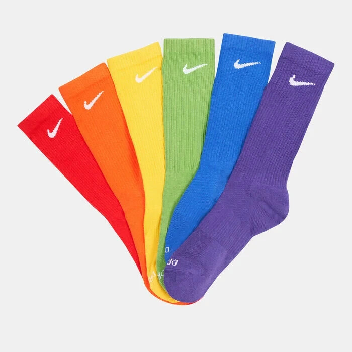 Nike Dri FIT Everyday Cotton Cushioned Crew Socks 6 Pairs Rainbow Adult L