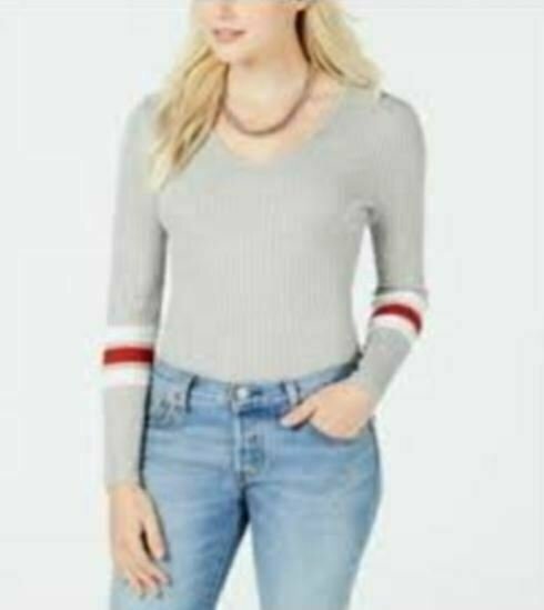 Hooked Up by IOT Juniors Lace-Up Varsity-Strip Light Grey Heather Size Large-image