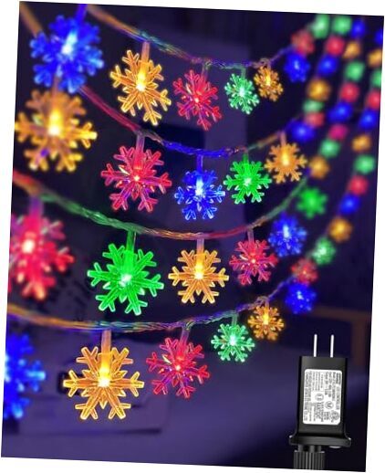 100 LED Christmas Snowflake Lights Snowflake Fairy String 32ft Multicolor