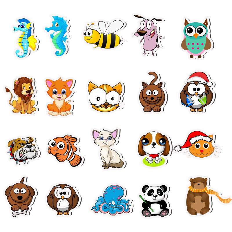 50pcs Cartoon Animal Waterproof Stickers Laptop Skateboard Refrigerator -cx