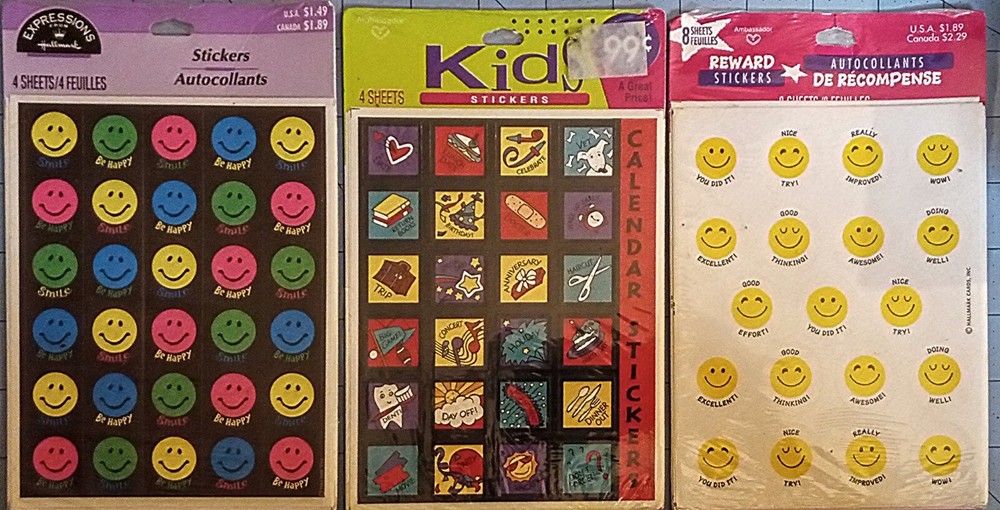 Vintage Hallmark Smiley Face Sticker Sheets Unused 90s HMK NOS Calendar Reward
