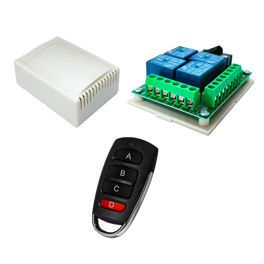 4CH RF Wireless Remote Control Switch with ABS Transmitter and Receiver