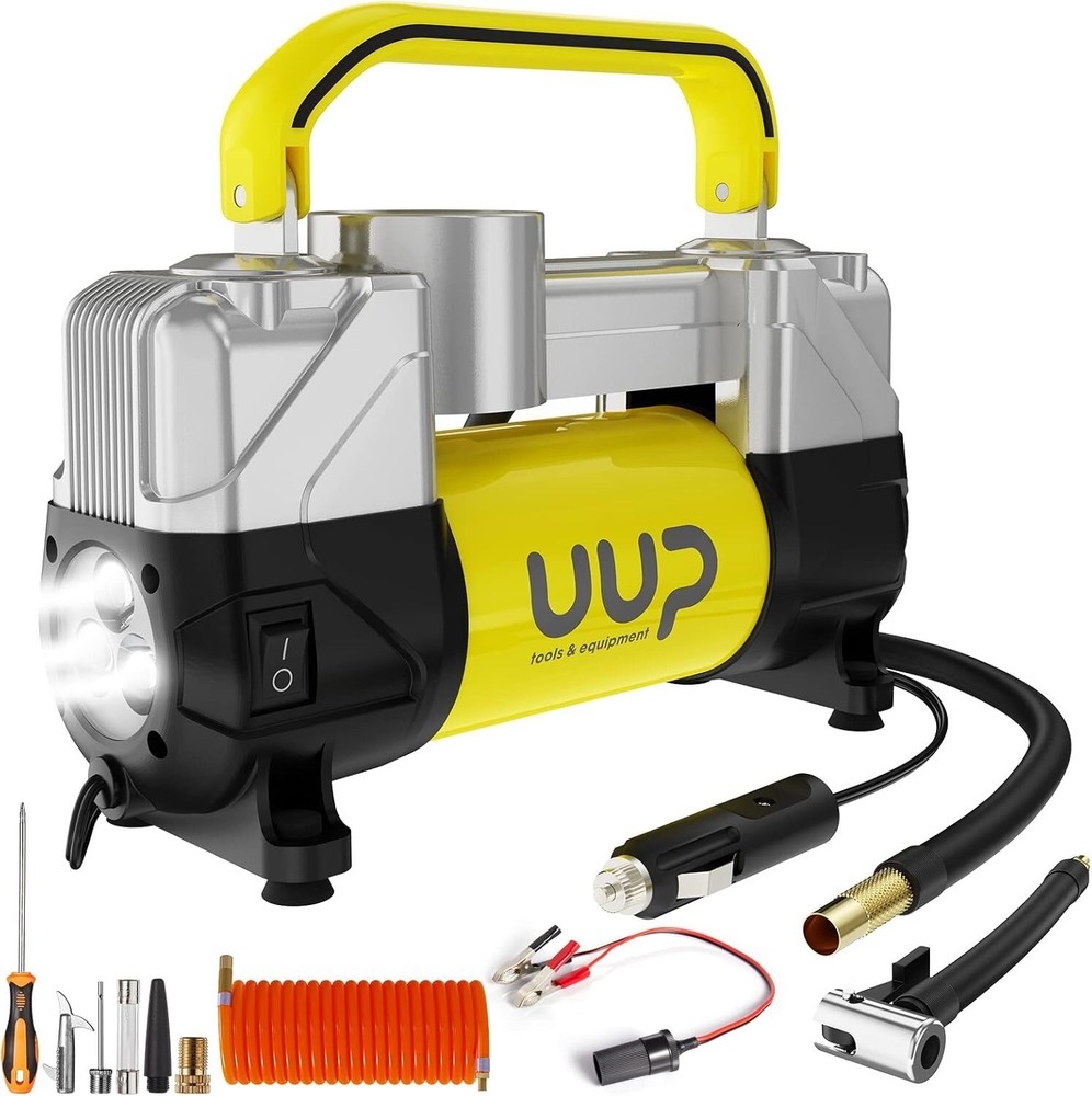 150PSI 12V DC Heavy Duty Portable Air Pump with Double Cylinders and Emergency LED Light