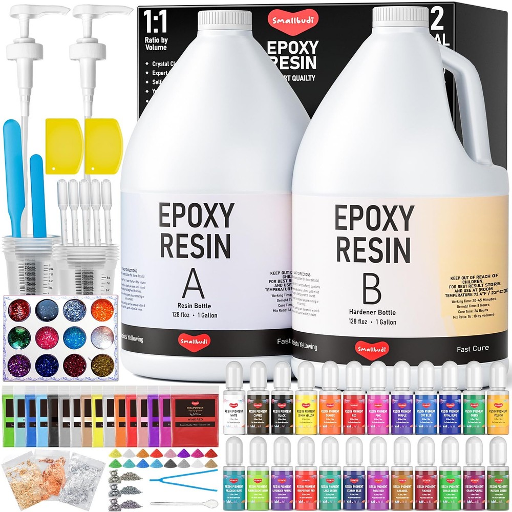 2 Gallon Epoxy Resin Kit with Pump and Mica Powder for Jewelry Making