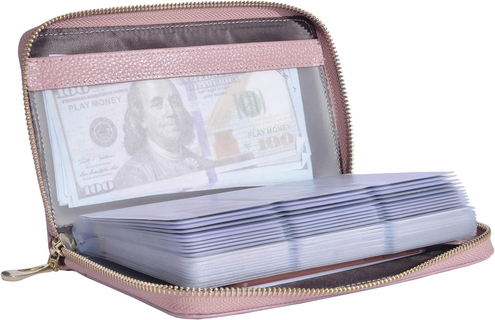 RFID Blocking Leather Credit Card Holder Wallet for Women with Zipper-image