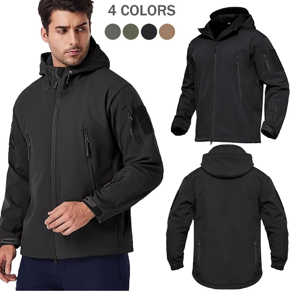 Men Waterproof Tactical Soft Shell Jacket Coat Fleece Lined Zip Up Hoodie Jacket