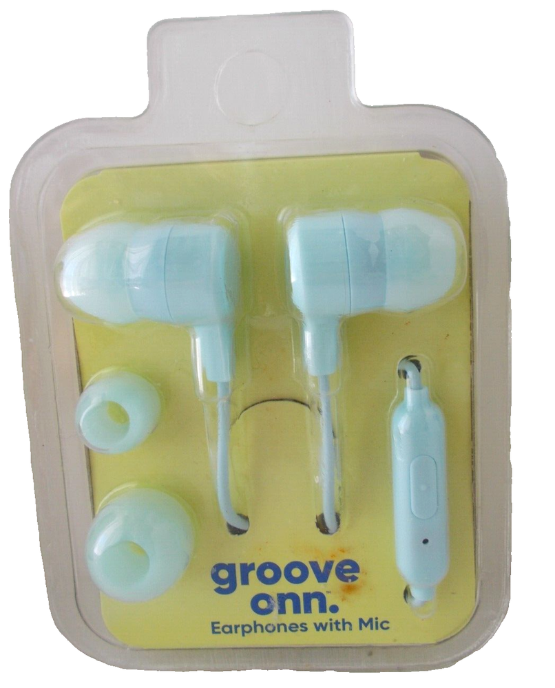 Aqua Earphones W/ Mic Includes 3 Sizes Soft Silicone Ear Tips #2012A GROOVE ONN