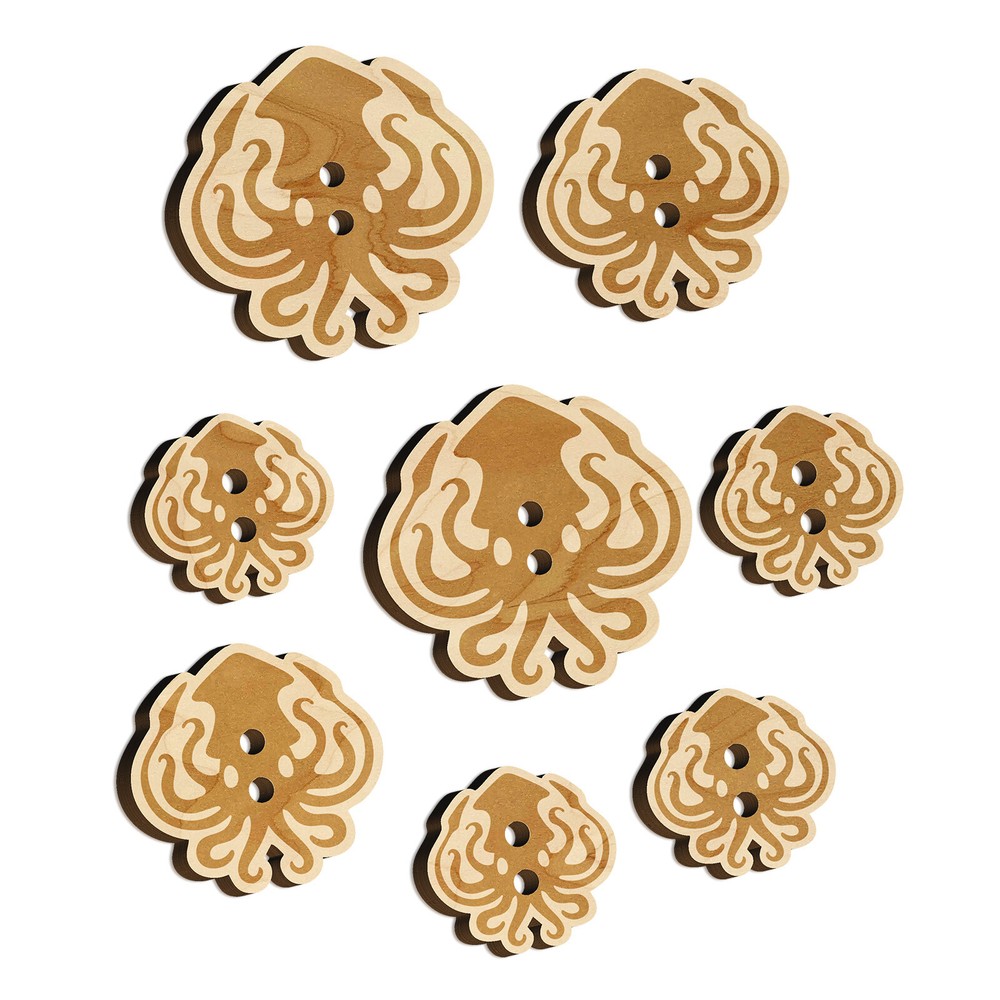 Inky Squid with Tentacles Wood Buttons for Sewing Knitting Crochet DIY Craft