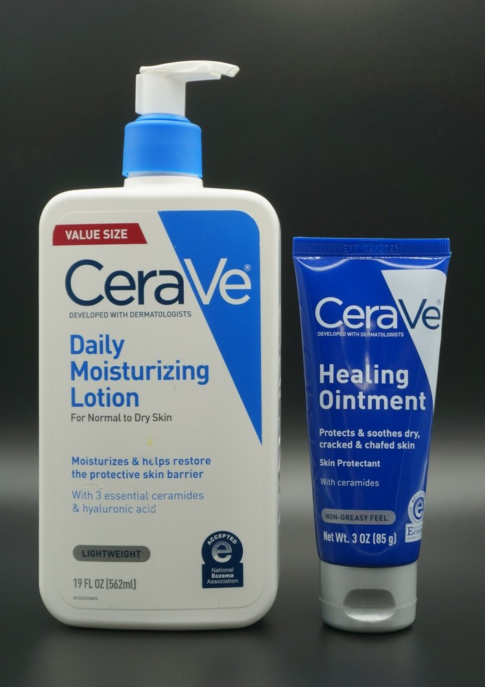 LOT 2 CeraVe Daily Moisturizing Lotion and Healing Ointment Skin Protectant Combo