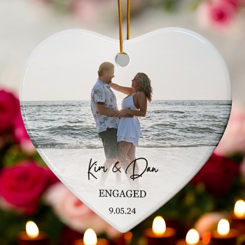 Custom Wedding Date Ornament with Photo - Personalized Engagement Keepsake Gift-image