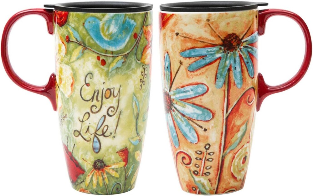 17oz Ceramic Travel Mug with Lid for Coffee or Tea, Pack of 2