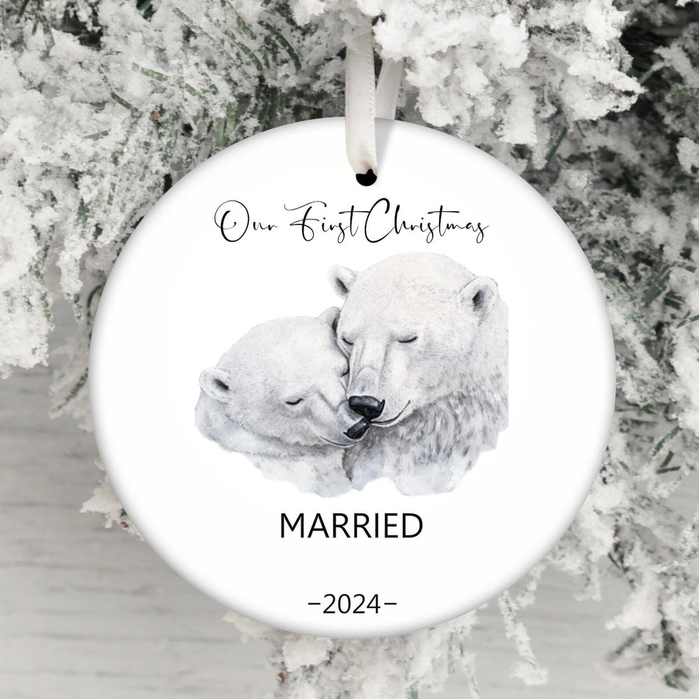 Primera Navidad Casado 2024 Adorno Png Acurrucado Oso Polar Pareja Adorno