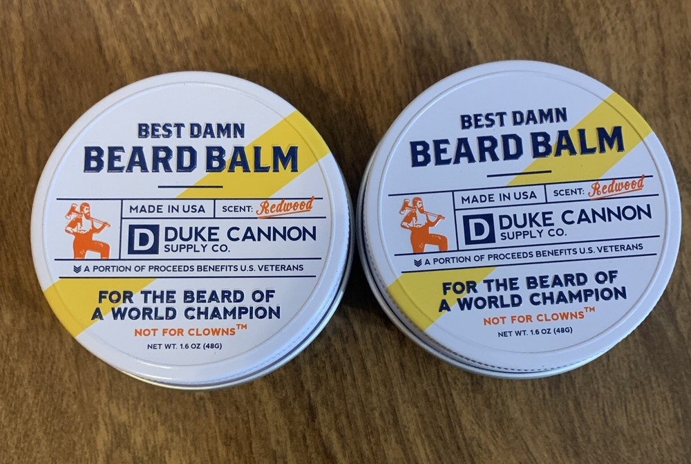 2 DUKE CANNON Best Damn Beard Balm Red Wood Scent 1.6oz Tin (Lot of 2)