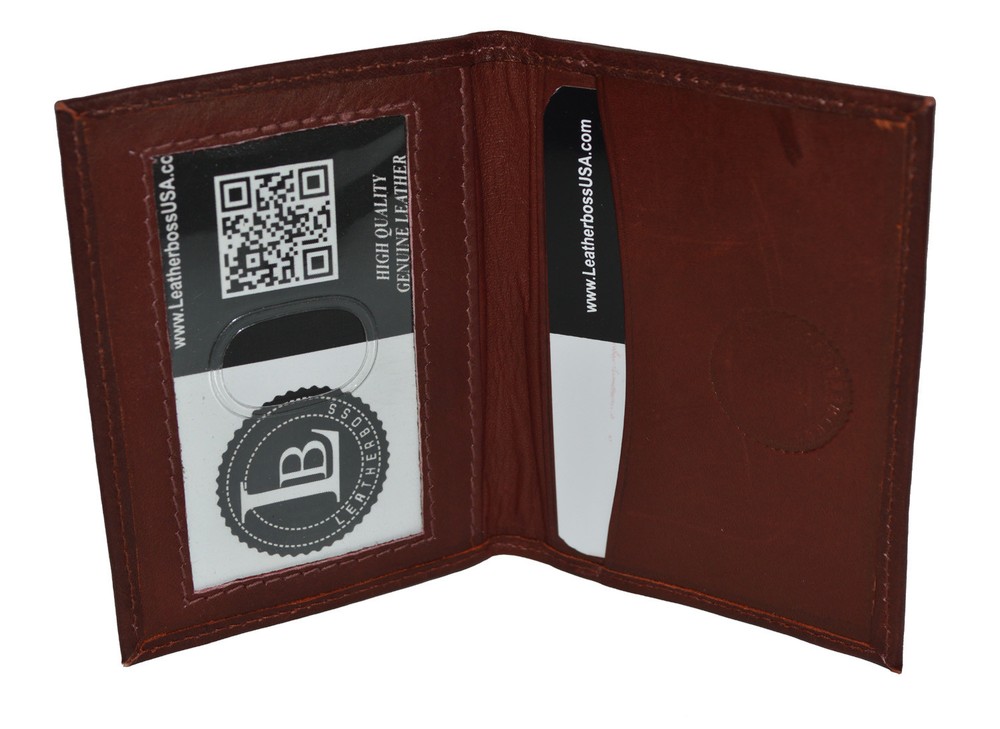 CREDIT CARD ID HOLDER SMALL SLIM BROWN NEW BIFOLD WALLET By LEATHERBOSS-image