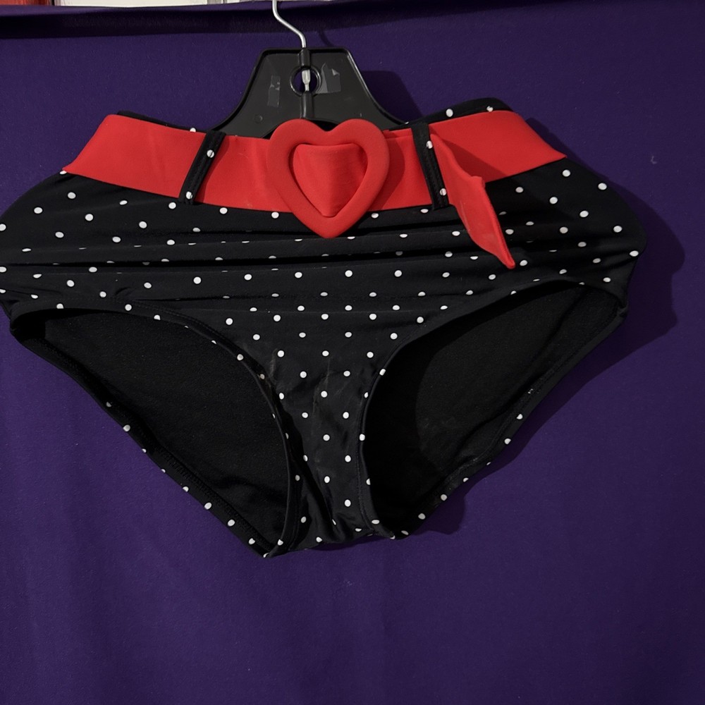 Medium Emily Strange Black & White Polka Dot Belted Bathing Suit Bottom