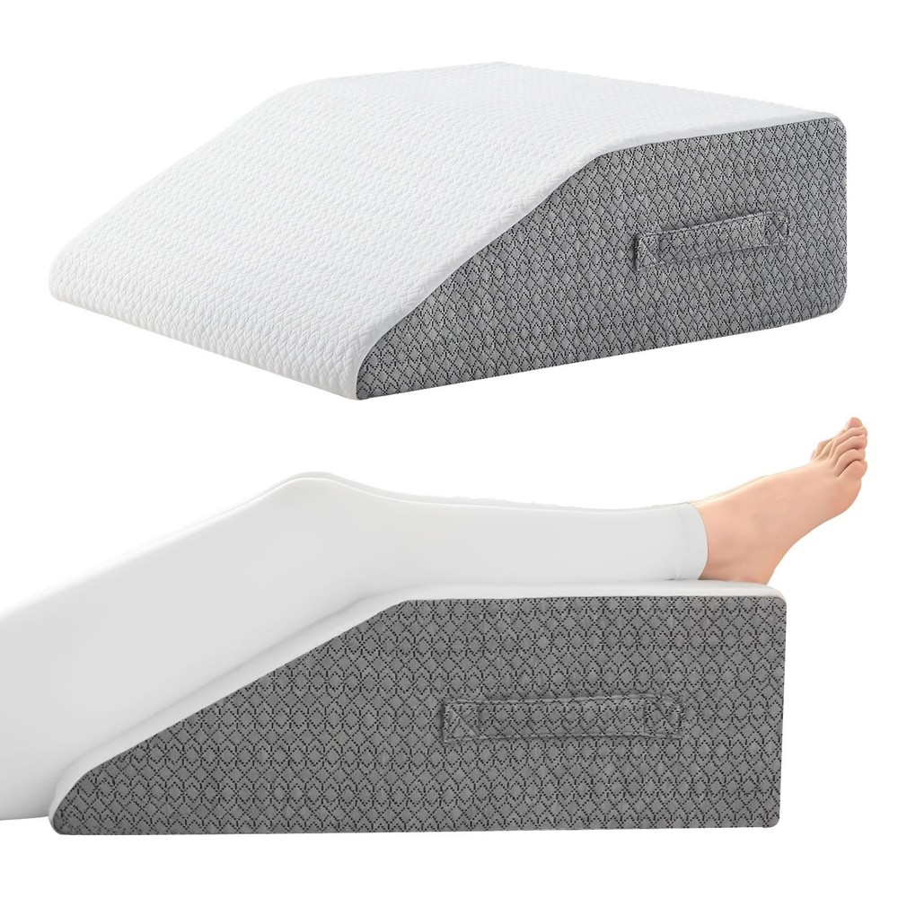 Elevating Leg Pillow with Memory Foam Support 24x22x8 in Grey White