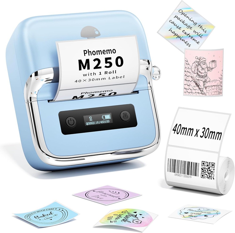 Portable M250 Thermal Label Printer for Barcodes Addresses Shipping Tags 3-inch Prints  