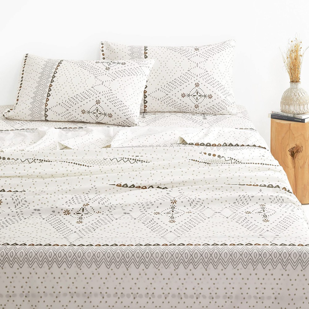 - Boho Bed Sheets, 4-Piece Sheet Set, Bohemian Chic Western Geometric Aztec A...