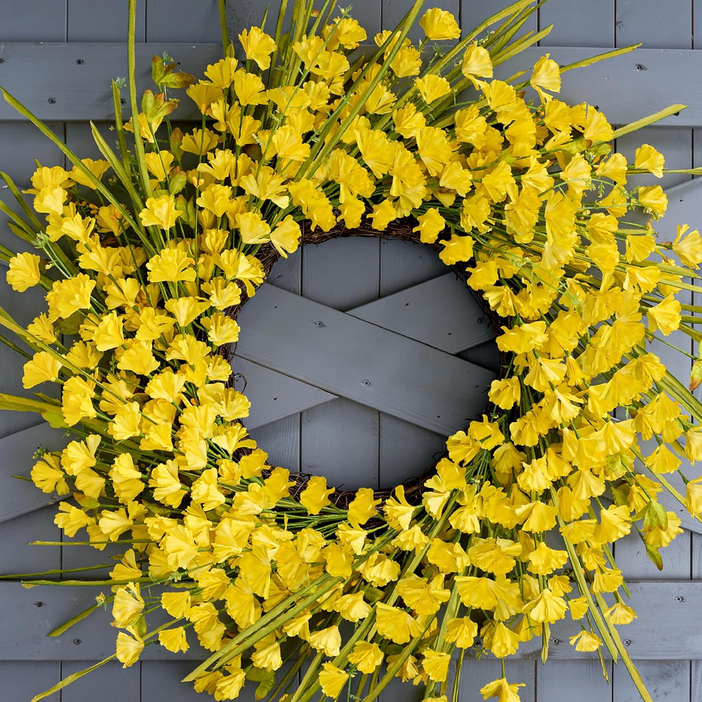 24 Inch Yellow Artificial Spring Wreath for Front Door Summer Decor