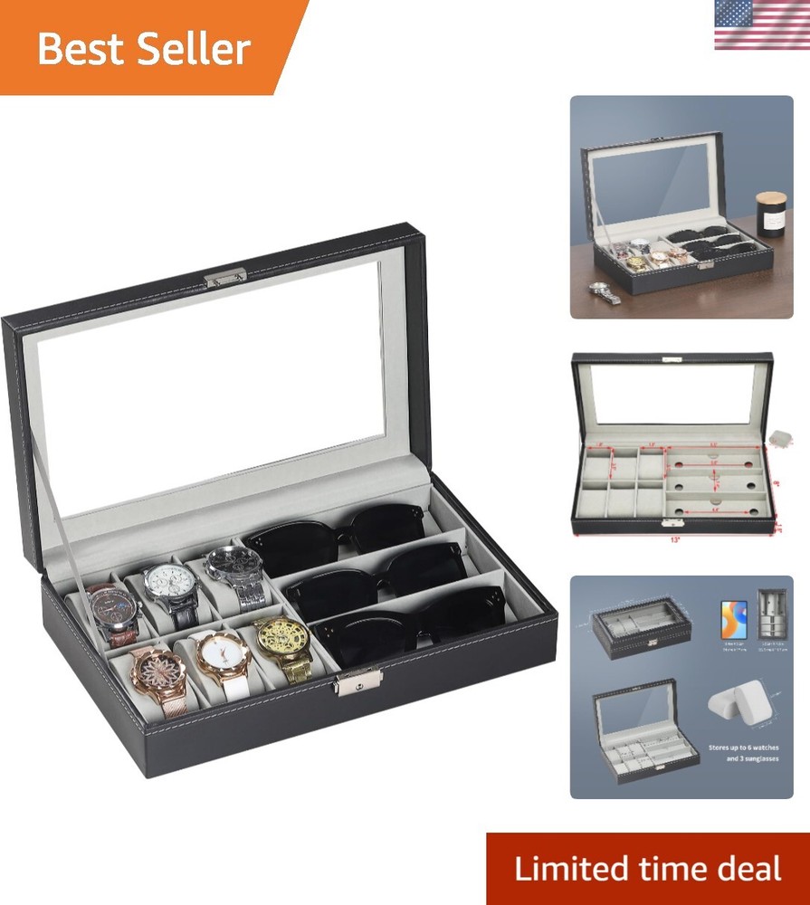 Leather Jewelry Organizer Box for Watches Glasses Sunglasses Storage