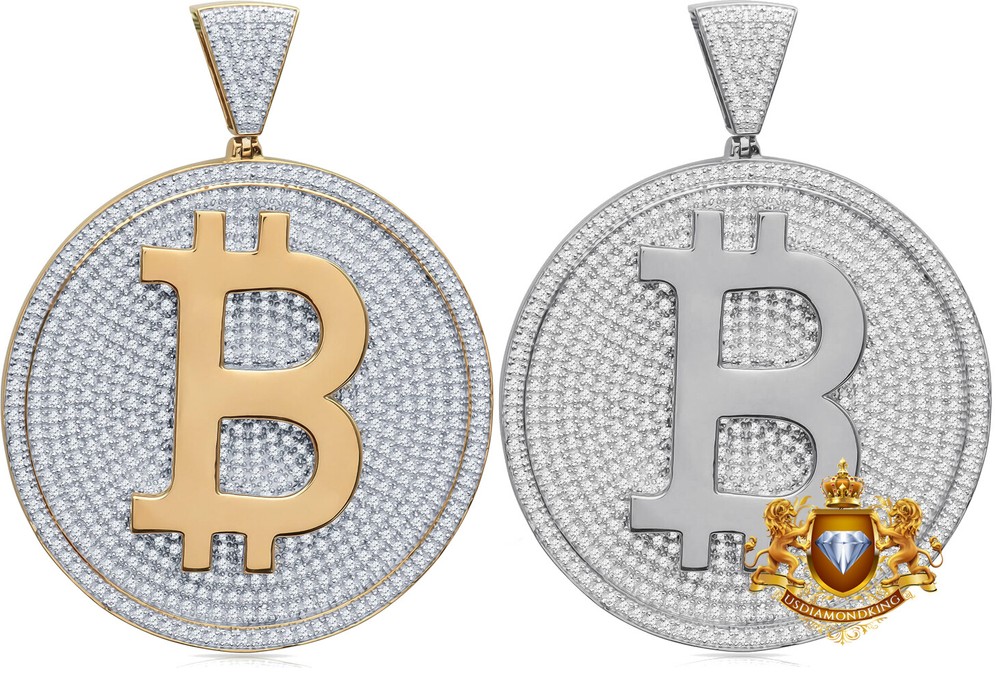 Big 3'' 41+ Grams Real Silver 14k Gold Over Bitcoin Cryptocurrency Pendant Charm-image