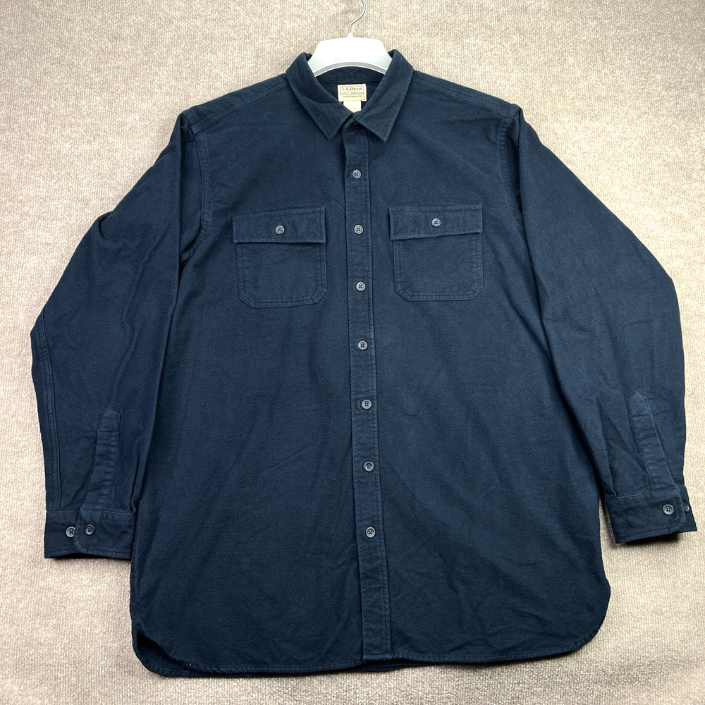 LL Bean Chamois Shirt Mens Extra Large Tall XLT Blue Button Up Traditional Fit