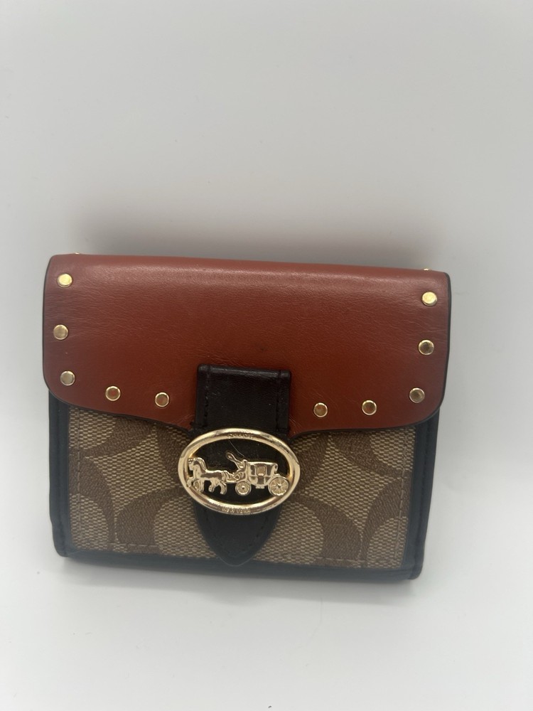 COACH Signature Rivet Georgie Leather Two-Fold Wallet with Total Pattern  