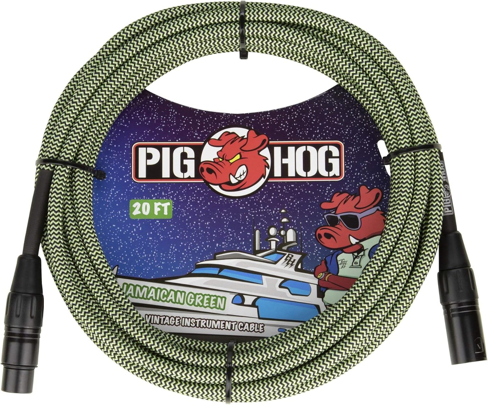 20ft Jamaican Green Woven XLR Mic Cable for Pro Audio