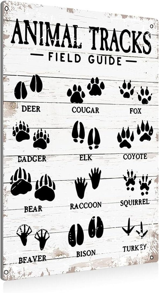 Animal Tracks Field Guide Sign Metal Tin Sign Wall Art Decor Farmhouse Home Rust