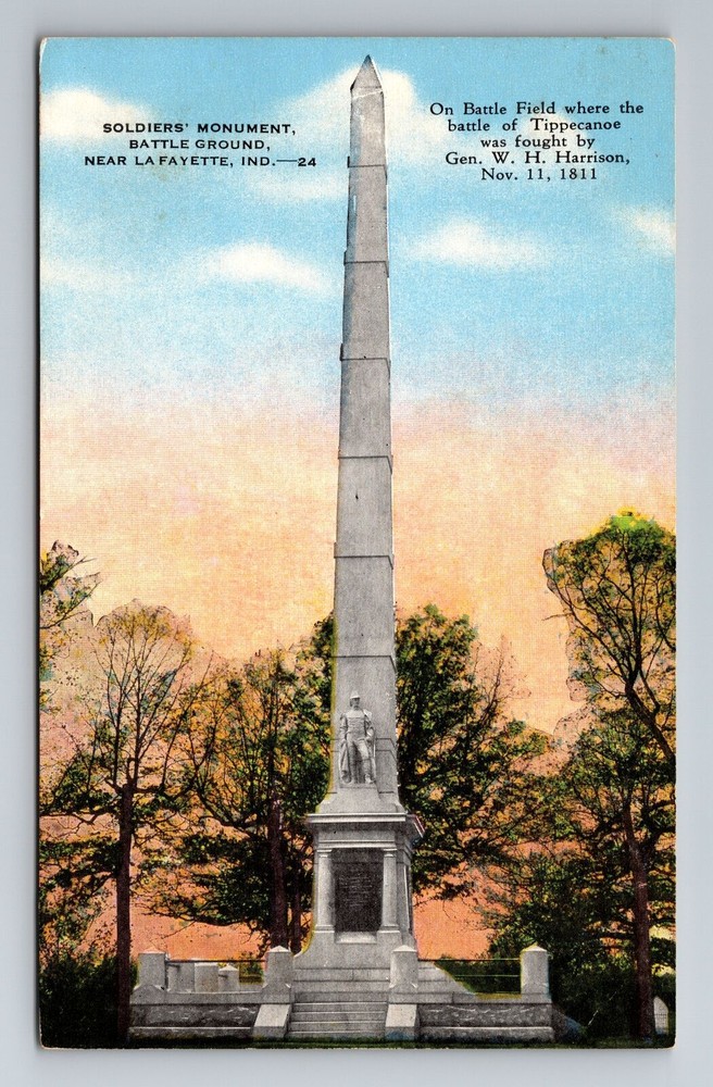 La Fayette IN-Indiana, Soldiers Monument Battle Ground Antique Vintage Postcard