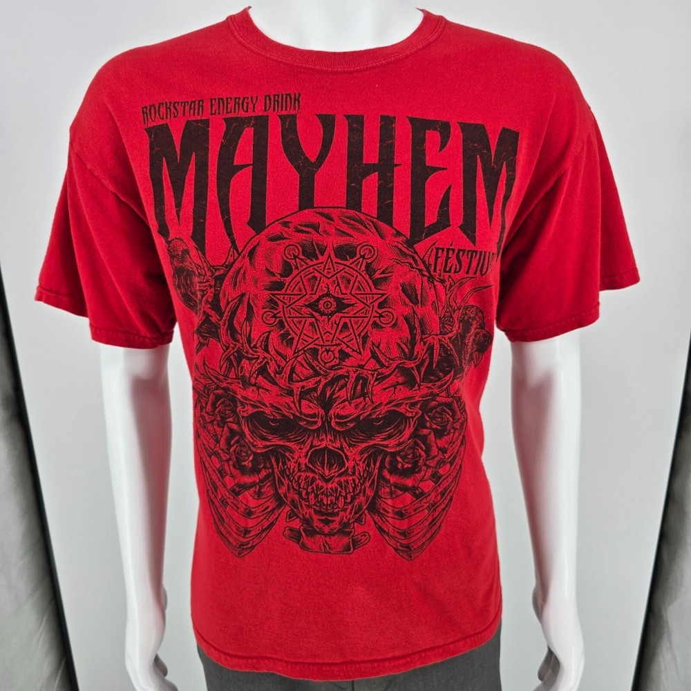 2011 Rockstar Energy Drink Mayhem Festival Heavy Metal Red T-Shirt (L) *FLAW
