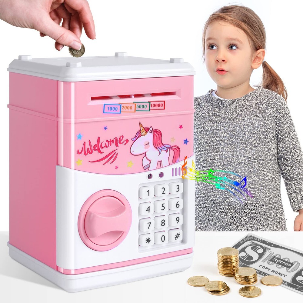 Password Piggy Bank, Digital Money Bank, Mini ATM Cash Coin Bank,Pink Unicorn-image