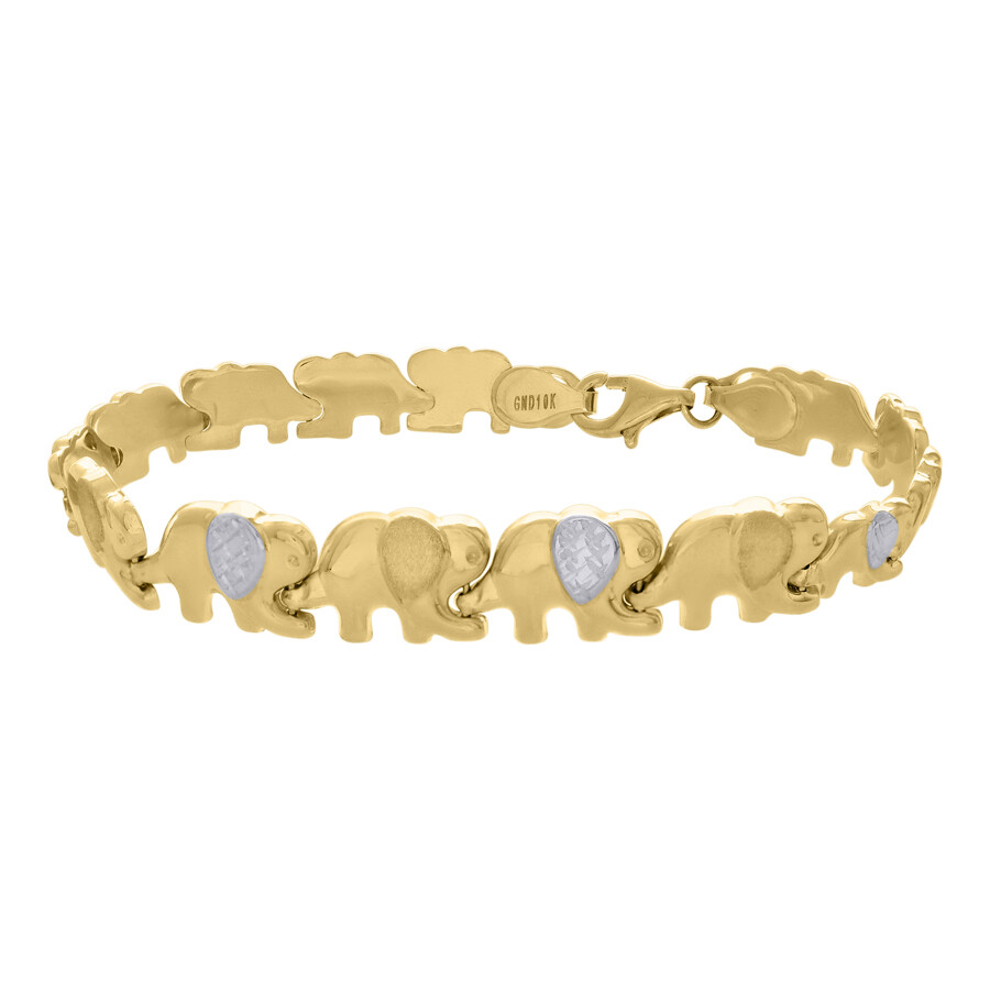 10k Two-Tone Gold Elephant Link Bracelet for Women 7 Inch 6.3g Good Luck Charm
