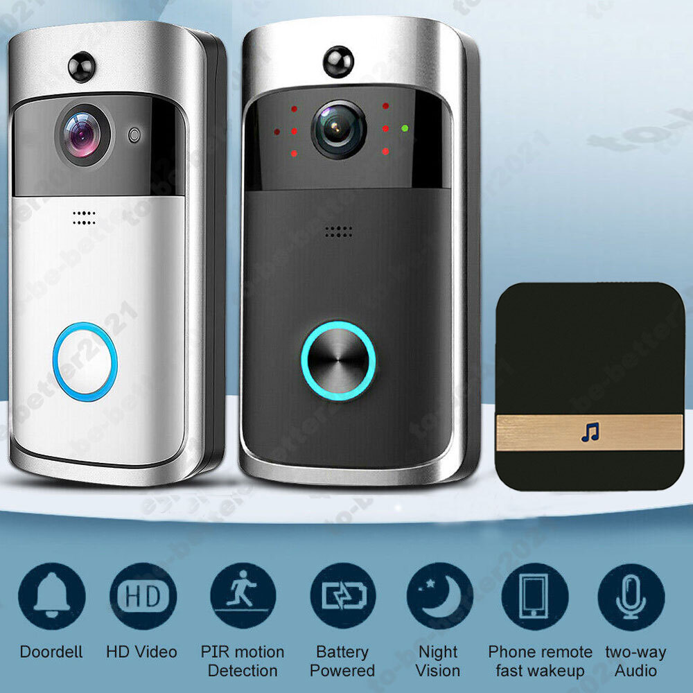 WiFi Visual Smart Door Bell 166° Viewing Angle PIR Detection Camera+Receiver Kit-image